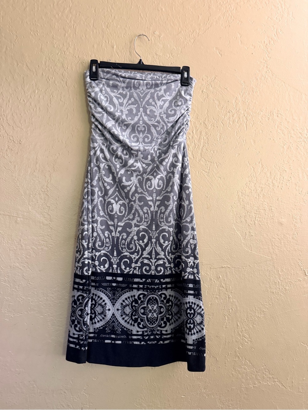 Dakini Black and Gray Strapless Patterned Maxi Skirt or Dress